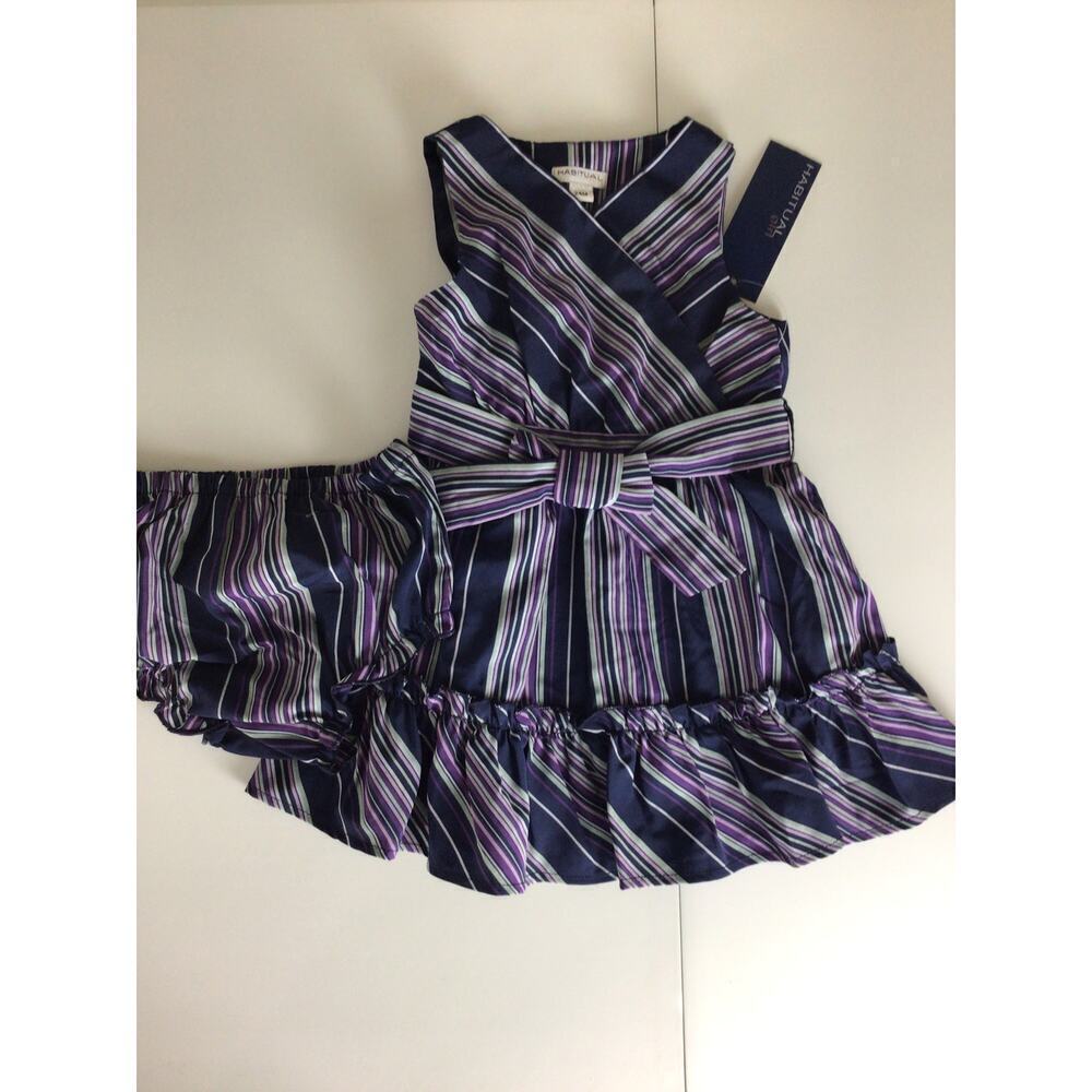 👉 Habitual Girl Dress & Diaper Cover Multicolor Striped Size 24M